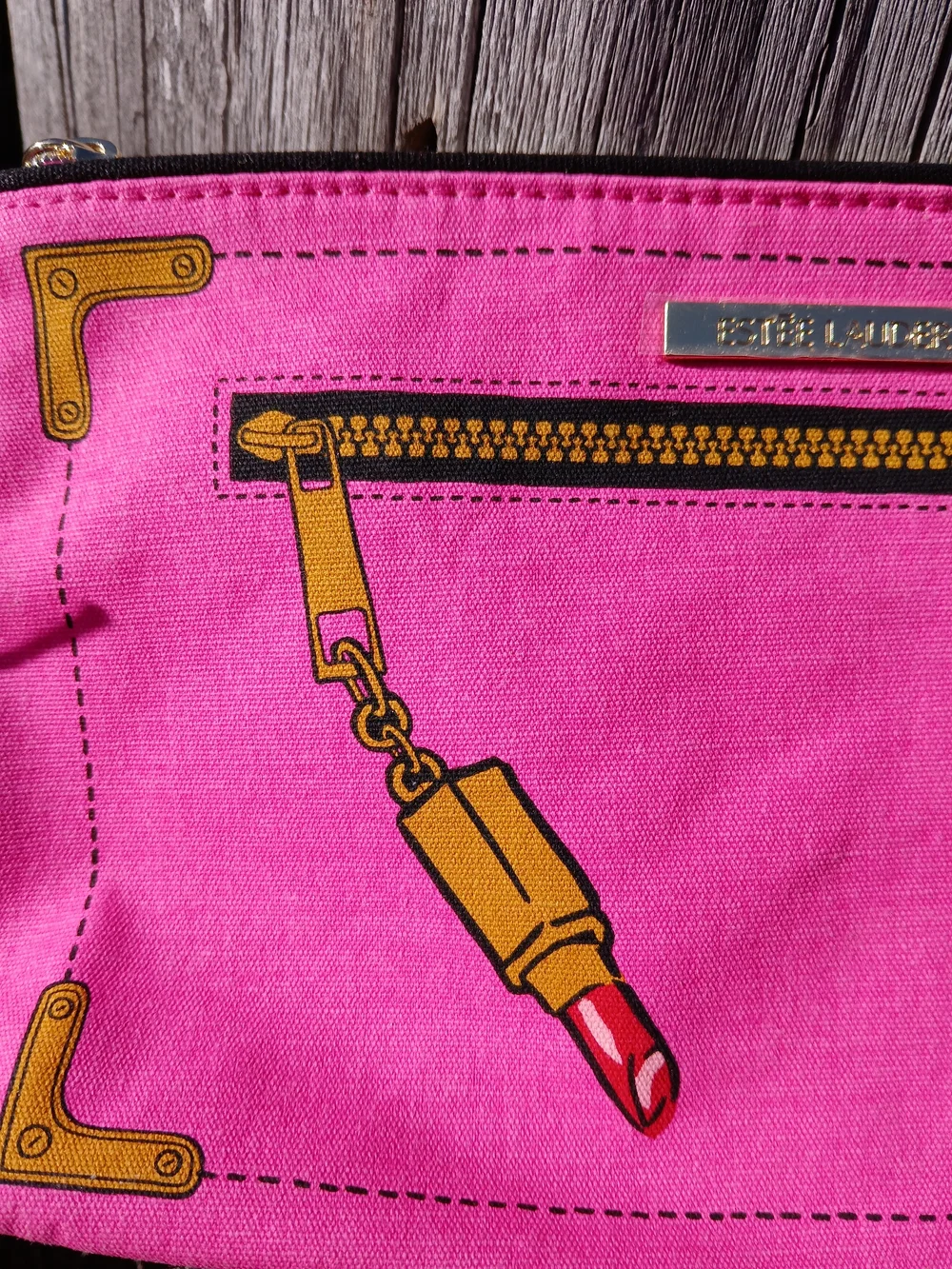 Estee Lauder Pop Art Pink Canvas Cosmetic Pouch with Lipstick Print New No Tags